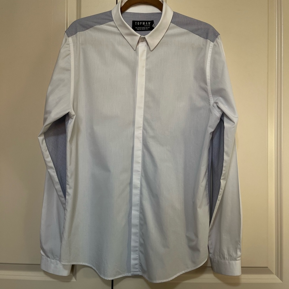 Topman Men's White and Gray Dress Shirt